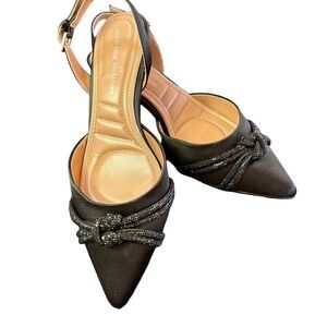 Adrienne Vittadini Black Kitten Heels Size 8 with Elegant Crystal Knot Detail